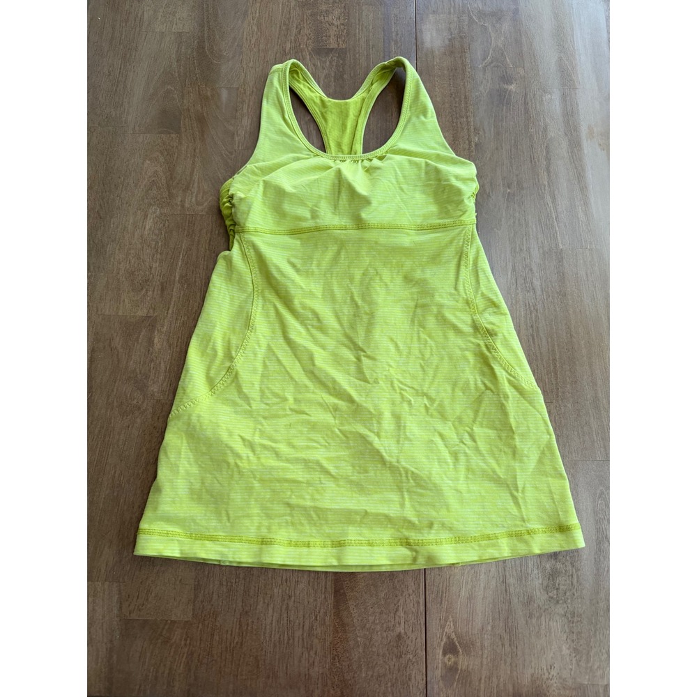 Lululemon No Limits Tank Top Lime Green Space Dye Built In Bra Size 4